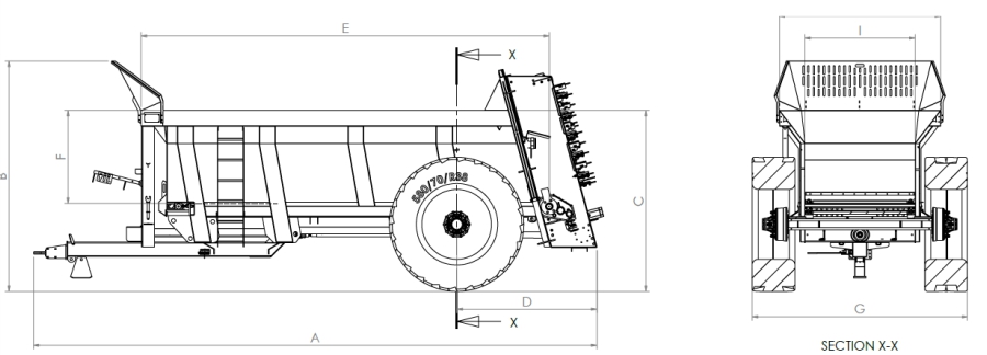 Pro Plus muck spreader technical drawing